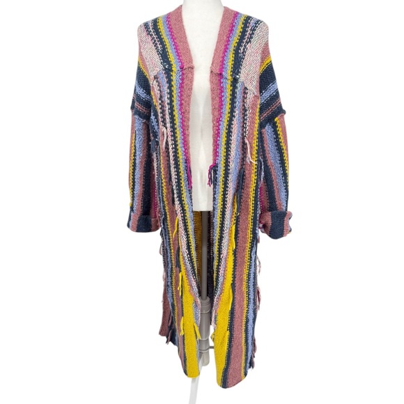 Anthropologie Multicolor Striped Cardigan Boho Chic Chunky Knit Bohemian Layer - Picture 9 of 14